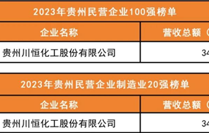 喜訊：川恒股份榮登2023年“貴州民營企業(yè)100強(qiáng)榜單”、“貴州民營企業(yè)制造業(yè)20強(qiáng)榜單”
